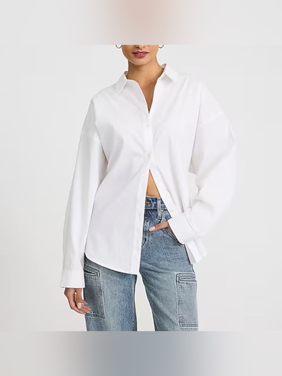 Express Tops - Express Stretch Cotton Poplin Boyfriend Portofino in White